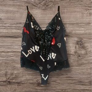 Black and Red Lace Love Bodysuit